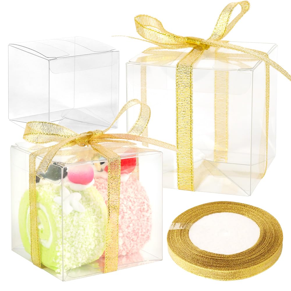 GTYOPR 36pcs 4 * 4 * 4inch PET clear gift box for gift food packaging,clear favor box, birthday party, wedding ceremony, baby gift party, macaron candy packaging box （4 * 4 * 4in）