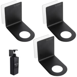 segbeauty adhesive bottle holder for soap dispenser, 3pcs 1.1inch 2.8cm drill-free shower bottle holder stainless shower shampoo holder wall mounted, black hanging rack for bottle hotel toilet kitchen