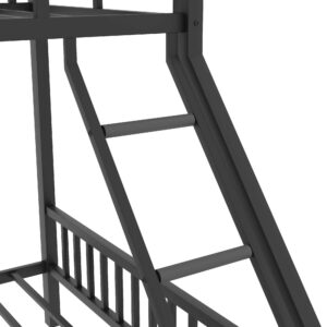 ATY Metal Twin XL Over Queen Bunk Bed with Ladder and Guardrail, Sturdy Bedframe w/Slat Support, for Kids's Bedroom, Dorm, No Spring Need Required, 82.7"x 70"x 65.6" (L x W x H), Black