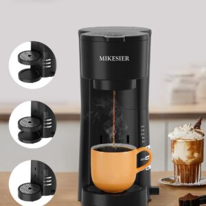 MIKESIER 3IN1 Single Serve Coffee Maker for K Cup & Ground, Small Coffee Machine with Milk Frother, 6-14oz Brew Size, 28oz Water Tank, Adjustable Drip Tray