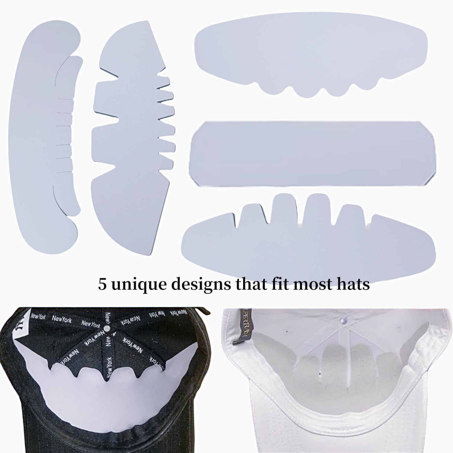 FKUMLUN 25 Pcs Baseball Caps Inserts Shapers, 5 Design Cardboard Hat Support Brim Holder Universal Cap Inner Liner,White