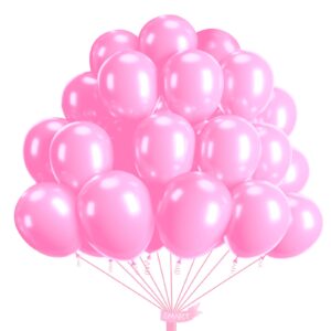 emart 100pcs pink balloons 12 inch with ribbon, latex party balloons helium quaility for birthday, wedding, baby shower, balloon garland arch, graduation, christmas decor