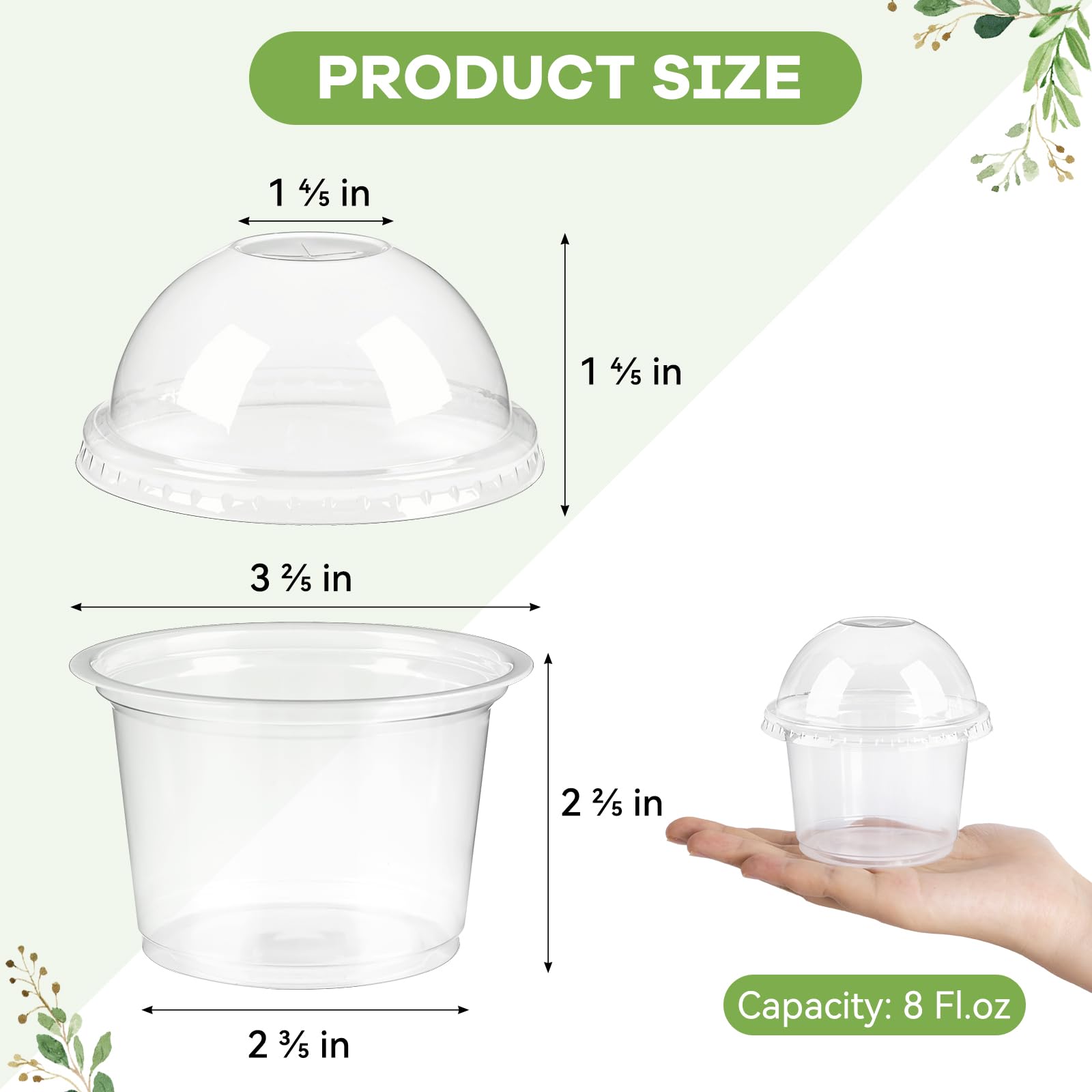 TOFLEN 50 Pack 8 oz Plastic Dessert Cups with Dome Lids, Clear Disposable Yogurt Parfait Cups with Lids, Individual Party Serving Snack Cups for Fruit Dessert Cake Pudding