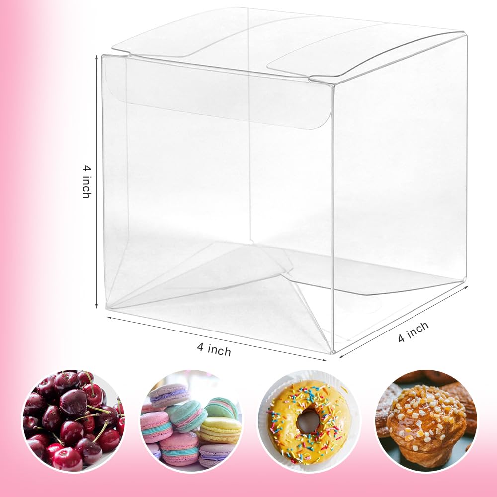 GTYOPR 36pcs 4 * 4 * 4inch PET clear gift box for gift food packaging,clear favor box, birthday party, wedding ceremony, baby gift party, macaron candy packaging box （4 * 4 * 4in）