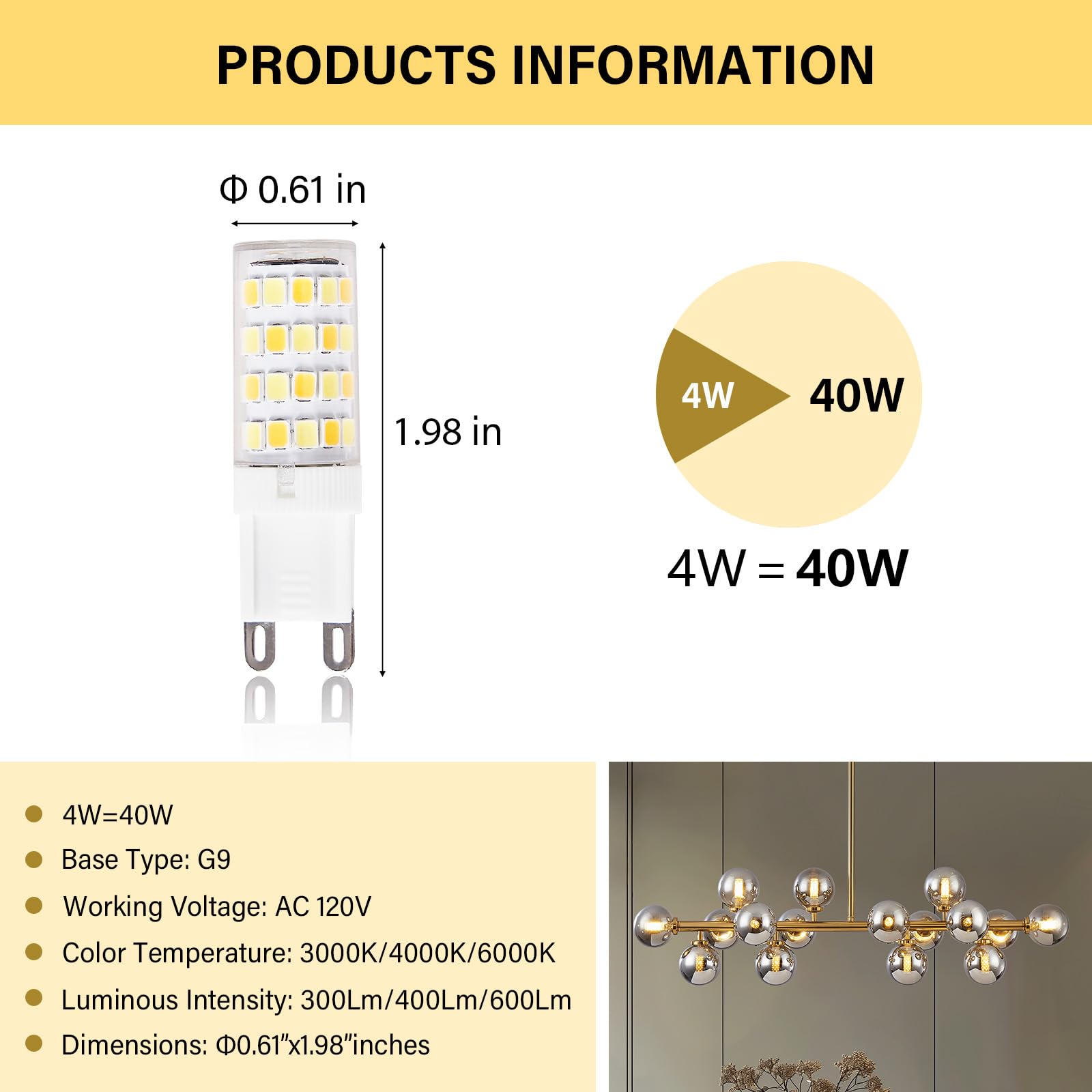 PiWWPi 10 Pack G9 LED Bulb Dimmable 3-Color Temperature, 4W G9 Base Chandelier Light Bulb, G9 Light Bulbs No-Flicker, 40W T4 G9 Halogen Equivalent (3000K Warm, 4000K Neutral, 6000K White)