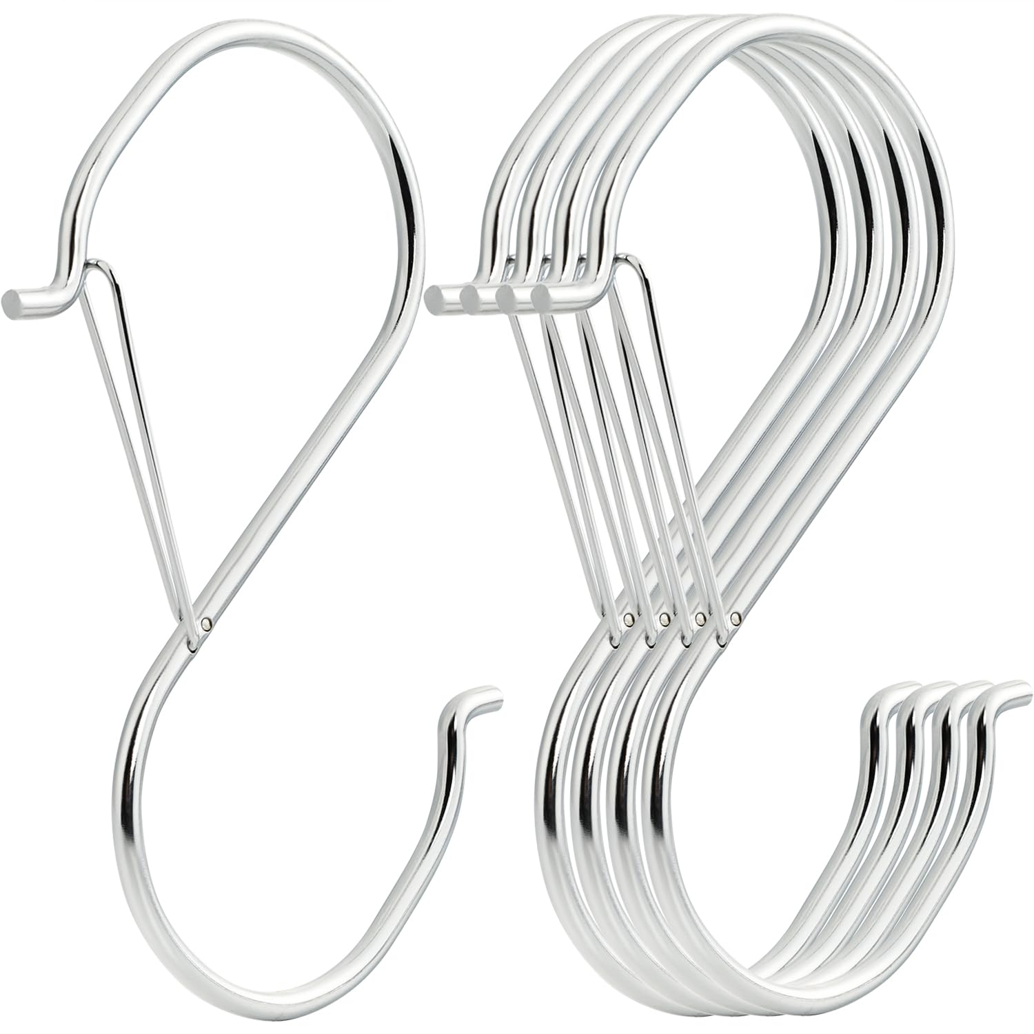 HCTESCO 4.96inch Large Size Silver S Hooks for Hanging - Heavy Duty, Ideal for Hanging Plants, Carabiner, and More! (16)