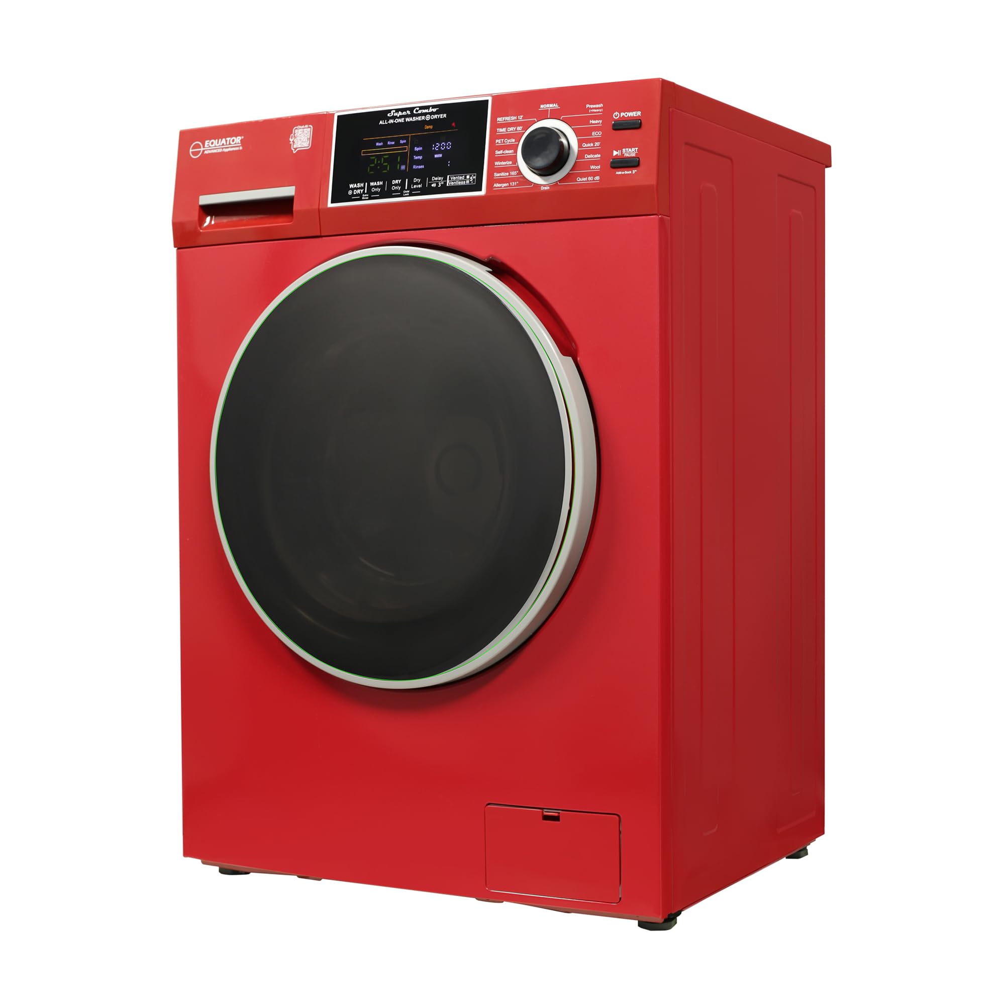 Equator All-in-One Washer Dryer VENTLESS/VENTED PET cycle 1.62cf/15lbs 110V in Merlot