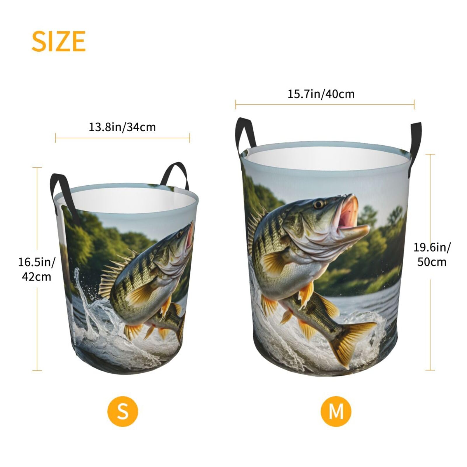 KIROJA Bass Fishing Wave Laundry Hamper,Portable Clothes Hampers,Storage Basket Toys Storage Organizer For Home Dorm, Small