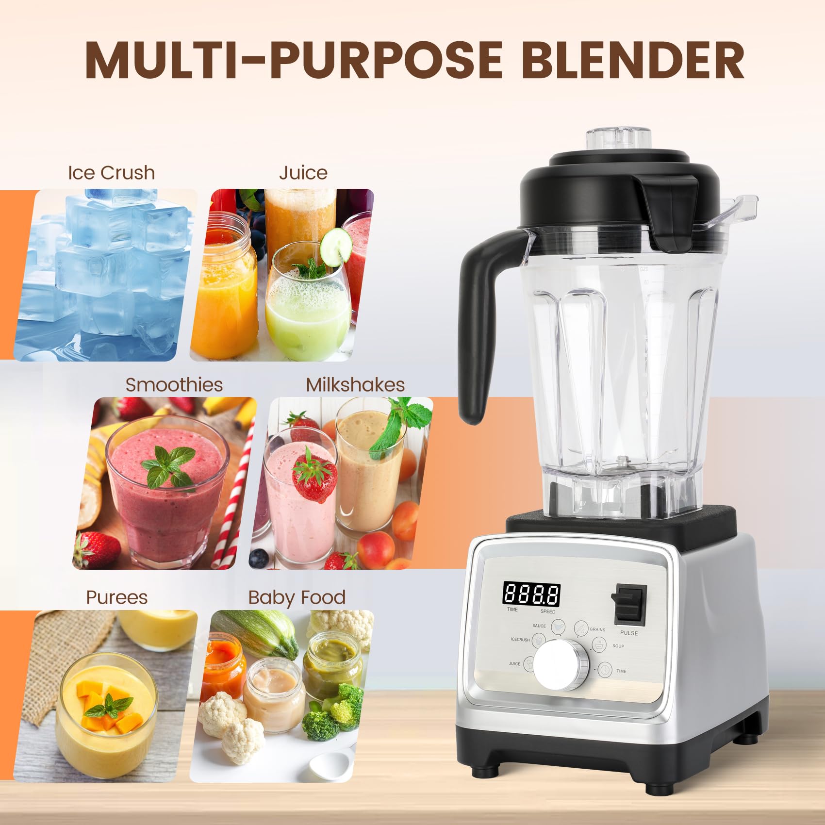 Chaoos Blender, Blenders for Kitchen with 88Oz Large Capacity, Max.2200W/1800W Powerful Blender with 5 Preset Function, BPA-Free Professional Countertop Blender for Smoothies, Ice Crush, Frozen Drinks