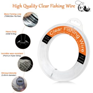 Clear Fishing Line Wire 755 ft, Invisible Fishing Wire Nylon String for Hanging Balloons Crafts Picture Decorations, Clear String for Bracelets Necklaces, Jewelry Making Beading Threads Cords, WUINDID