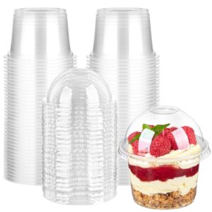 toflen 50 pack 8 oz plastic dessert cups with dome lids, clear disposable yogurt parfait cups with lids, individual party serving snack cups for fruit dessert cake pudding