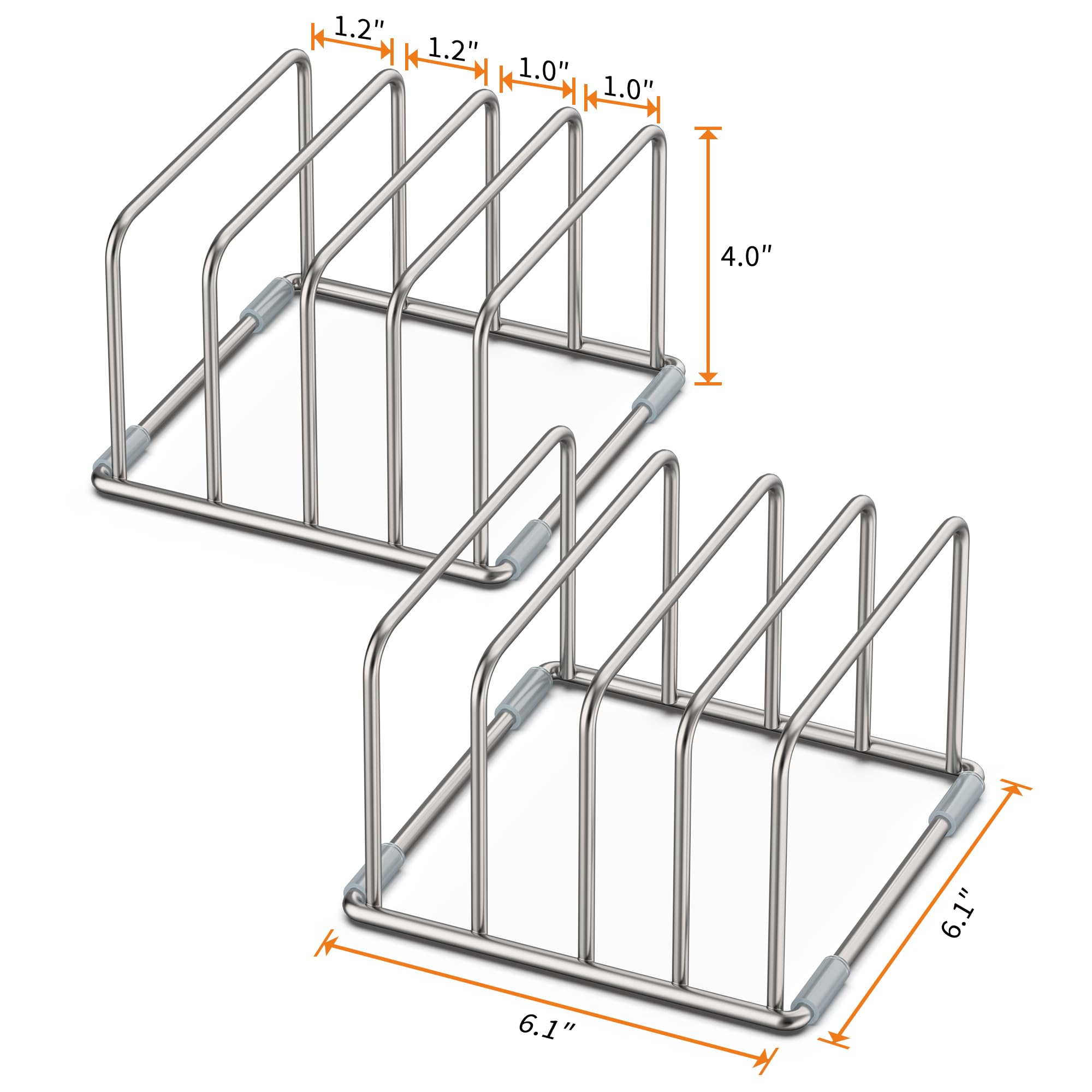 2-Pack Cutting Board Organizer, Cutting Board Holder Stand, Stainless Steel Cutting Board Holder, Cutting Board Storage Rack with 4 slots for Baking Sheet and Cookie Sheet,1.0+1.2 Inch Width Slots