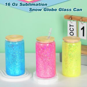 Micellwuu 8 Pack 16 Oz Sublimation Snow Globe Tumbler, Snow Globe Cups with Pre Drilled Hole, Double Wall Beer Can Glass Mason Jar Mug with Bamboo Lids and Straws for Snow Globe DIY