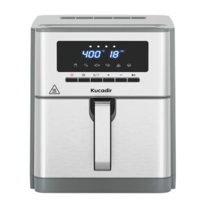 air fryer 10 quart, large air fryer for families, 6 cooking functions airfryer, 400°f temp controls in 5° increments, ceramic coated nonstick basket and crisper plate, dishwasher-safe, 1700w, grey