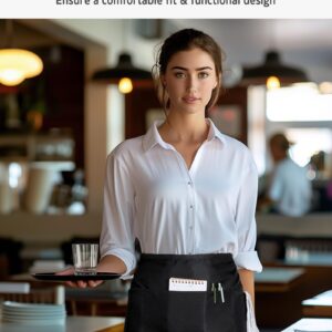 Syntus 12 Pack Server Aprons with 3 Pockets, Water Resistant Waitress Waist Apron for Women Men, Server Apron with Large Pockets for Waitress Book, Phone & Cutleries, 11.5-inch Black