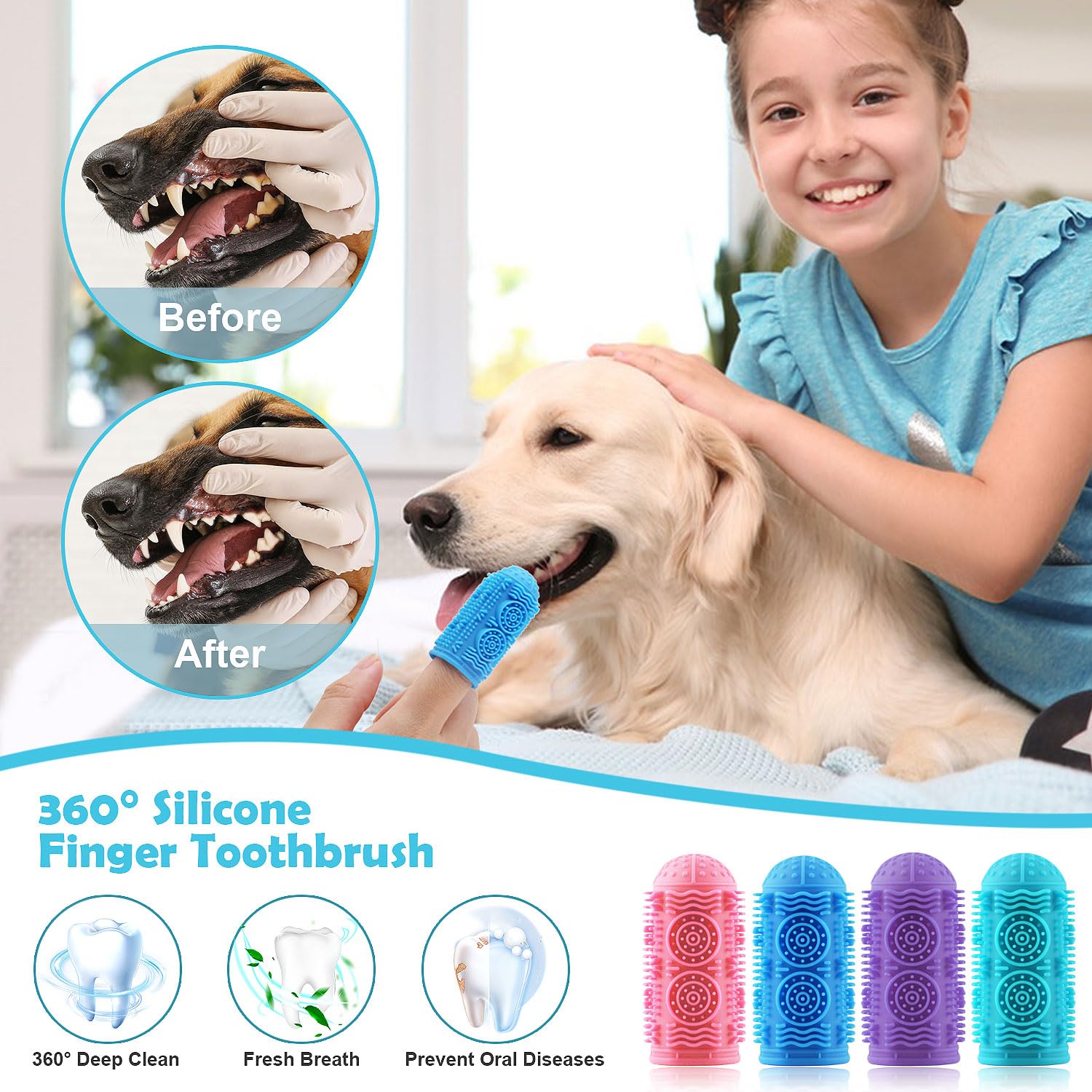 Hmobnv Dog Toothbrush Kit,Finger Toothbrush for Dogs, Finger Toothbrush for Dog Teeth Cleaning Dental Care,Pet Toothbrush 4Pack