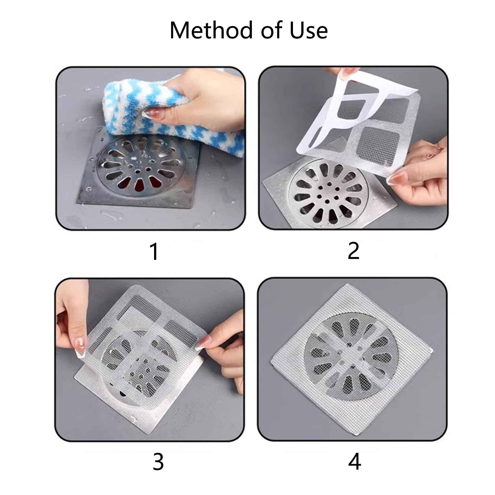 BOYYOEE Disposable Drain Hair Catcher Shower Drain Cover Hair Catcher,Shower Drain Mesh Stickers for Human and Pet Hair for Bathroom Laundry Bathtub Kitchen Sink(4"" X 4""，30 PCS Pack), Gray