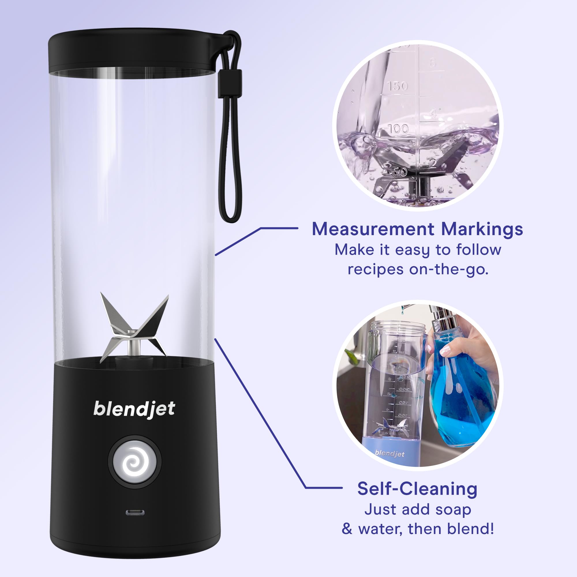 BlendJet Portable Blender for Smoothies & Shakes - 16oz BlendJet 2 Cordless Personal Small Blender, USB-C Rechargeable & Self Cleaning - Mini Travel Blender with Stainless Steel Blade (Sea Glass)