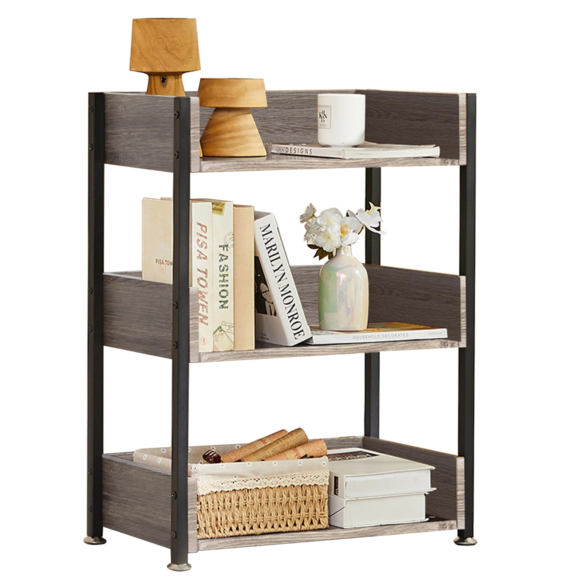 VECELO Bookshelf,Small Bookcase,3-Tier Storage Organizer,Industrial Shelving Unit for Home Office,Living Room,Dormitory,30" H,Brown