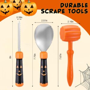 HAUSHOF 24PCS Halloween Pumpkin Carving Kit, Safe and Easy Pumpkin Carving Tools, Stainless Steel Pumpkin Carving Stencils for Halloween Jack-O-Lanterns, With Hammer & Camping Lantern