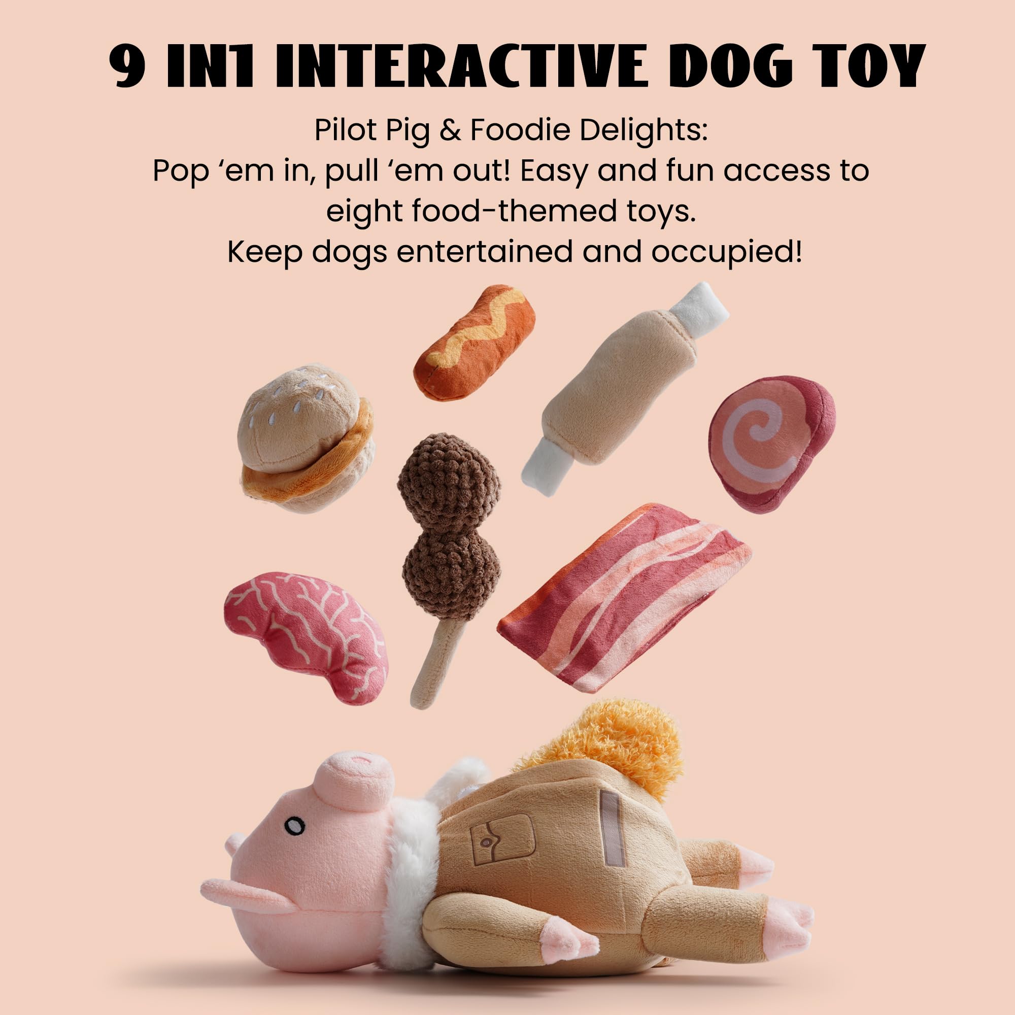 Nocciola 9 in 1 Pig Dog Toys: Funny Squeaky Stuffed Dog Chew Toys for Small Medium Breed, Plush Puzzle Training Pet Toys, Hide and Seek Mental Stimulation Anxiety Relief, Keep Dogs Entertained