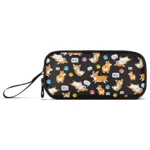 pjginuiua 3 compartment pencil case bag big capacity pencil pouch happy corgi makeup pouch stationery bag for school teen adults girl boy men women