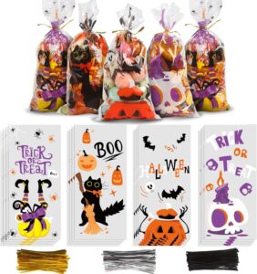 foimas halloween cellophane treat bags,120pcs halloween cello candy treat bags with twisted ties for trick or treat halloween party favor supply