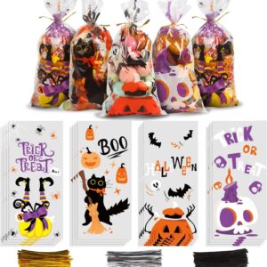 FOIMAS Halloween Cellophane Treat Bags,120pcs Halloween Cello Candy Treat Bags with Twisted Ties for Trick Or Treat Halloween Party Favor Supply