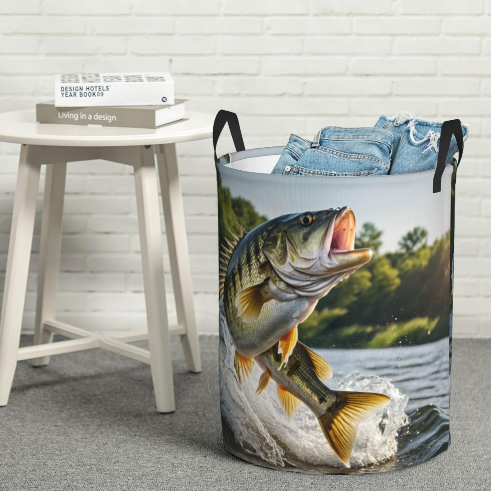 KIROJA Bass Fishing Wave Laundry Hamper,Portable Clothes Hampers,Storage Basket Toys Storage Organizer For Home Dorm, Small