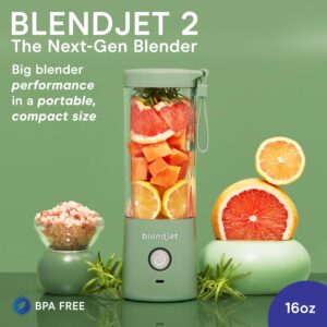 BlendJet Portable Blender for Smoothies & Shakes - 16oz BlendJet 2 Cordless Personal Small Blender, USB-C Rechargeable & Self Cleaning - Mini Travel Blender with Stainless Steel Blade (Sea Glass)