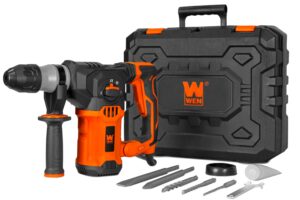 wen 12-amp 1-3/16-inch variable speed sds plus corded rotary hammer kit with case, chisels, and drill bits (rh1042)