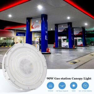 dephen 90W Round LED Canopy Light, 5000K Parking Garage Lights, 10350Lumens LED Ceiling Light AC120-277V Canopy Lighting for Gas Station Barn Warehouse Storage (UL-Listed)