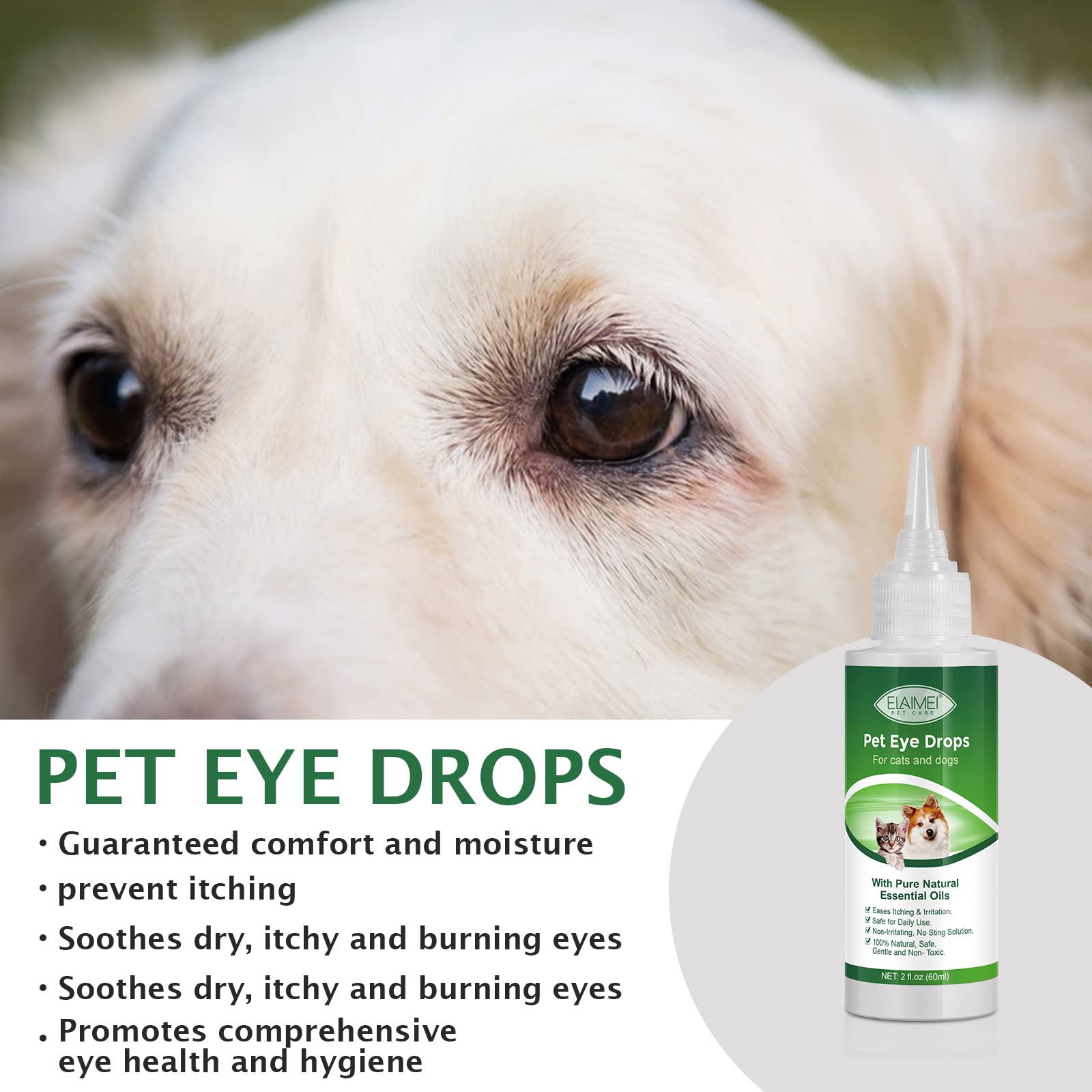 Eye Drops for Dogs and Cats, Gentle Formula Dog Eye Drops, Flush & Soothe Eye Irritations Supports Eyes Infection Relief Eye Cleaner, - Pet Eye Gentle Care Supplement Cats Drops for Eyes - 4.04 fl oz