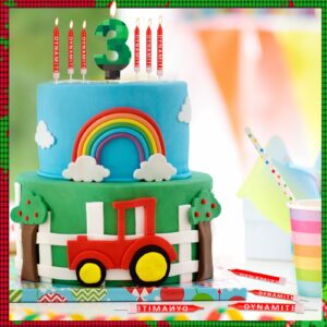 FUNCANDLE TNT Themed Birthday Candle Set,Dynamite 7 Candle with 12 Pieces Long Thin Candles,Happy 7th Birthday Candles,Dynamite Green Pixel Cake Candles for Boys Birthday Decoration Party Supplies