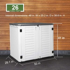 KINYING Outdoor Storage Cabinet,4 x 3.4 FT Outdoor Storage Shed with Lockable Doors, All-Weather Resin Shed for Trash Cans, Garden Tools,26 Cubic Feet,Off White