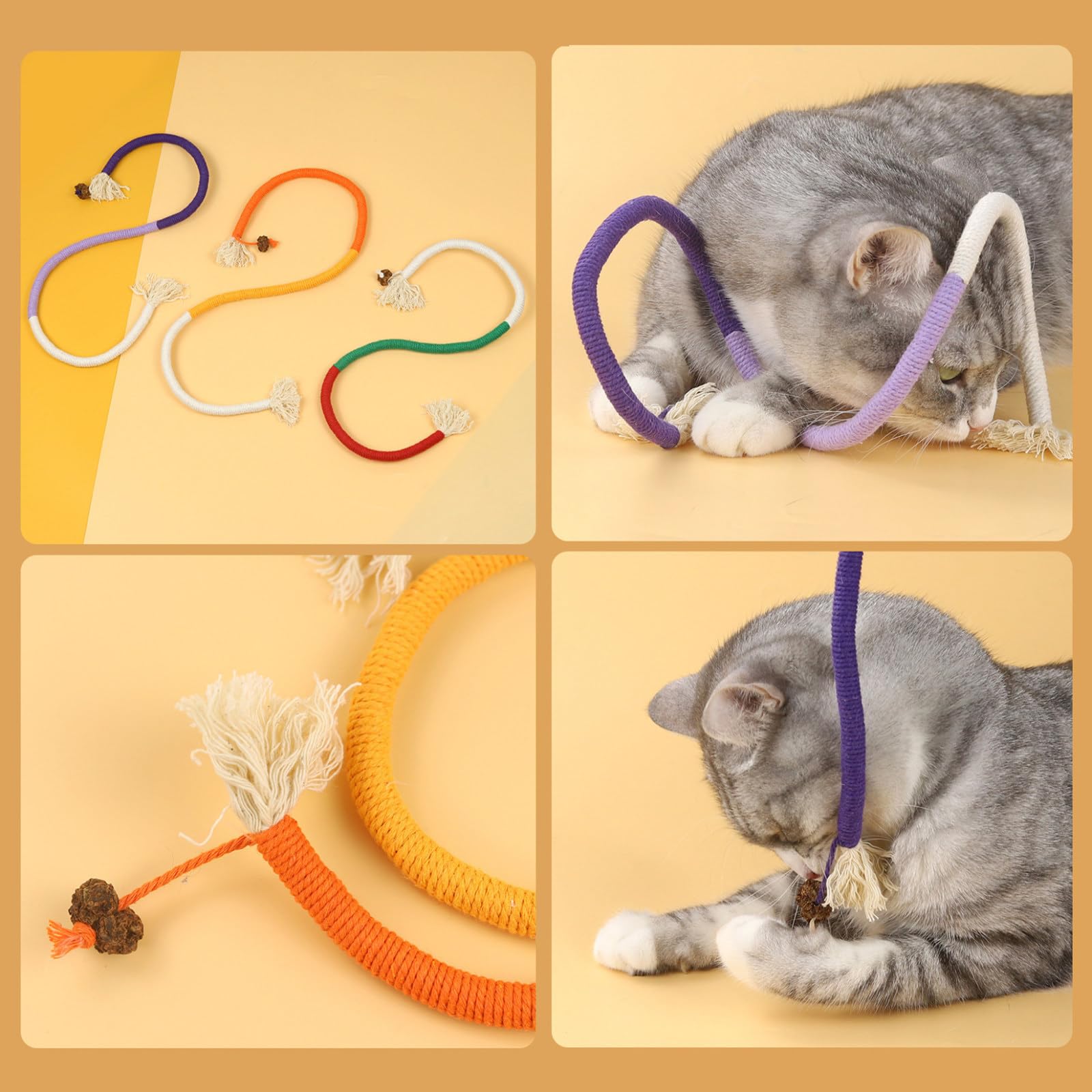 Cat Toys Extended Catnip Toys for Indoor Kitten Cat Chew Molar Scratch Interactive Cat Cotton Rope Cleaning Teeth Cat Dental Stick Cat Treat Kitty Self Play Cat (23.6”) (mixed colors 3pcs,One Size)