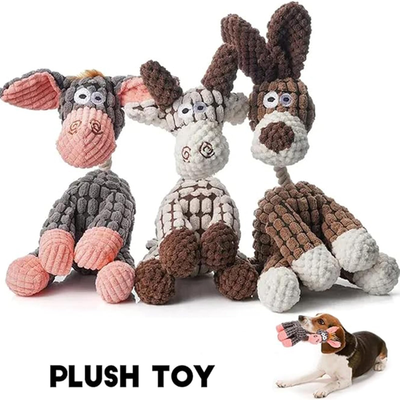 Petsboro Bitebuddy, Shirem Bitebuddy, Dog Toys, Cute Donkey Chew Toy, Plush Dog Toy, Squeaky Dog Toys, Interactive Dog Stuffed Animal Chew Toys for Small Medium Large Dogs 3PCS