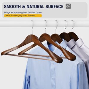 Uinicor Suit Hangers 10 Pack Wooden Coat Hangers,Wide Shoulder Hangers with Non Slip Pants Holder,Heavy Duty Clothes Hangers,Suit Hangers for Men,for Women,for Suit,Coat,Jacket,Pants (Walnut