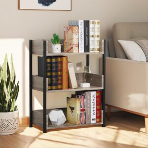 VECELO Bookshelf,Small Bookcase,3-Tier Storage Organizer,Industrial Shelving Unit for Home Office,Living Room,Dormitory,30" H,Brown