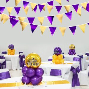 Purple and Gold Party Decorations Metallic Fabric Triangle Pennant Banner Flag Bunting Garland for Graduations Birthday Retirement Wedding Baby Shower Bachelorette Halloween Outdoor Party Supplies