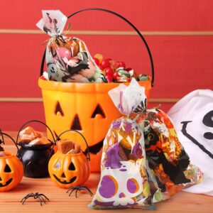 FOIMAS Halloween Cellophane Treat Bags,120pcs Halloween Cello Candy Treat Bags with Twisted Ties for Trick Or Treat Halloween Party Favor Supply