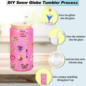 Micellwuu 8 Pack 16 Oz Sublimation Snow Globe Tumbler, Snow Globe Cups with Pre Drilled Hole, Double Wall Beer Can Glass Mason Jar Mug with Bamboo Lids and Straws for Snow Globe DIY