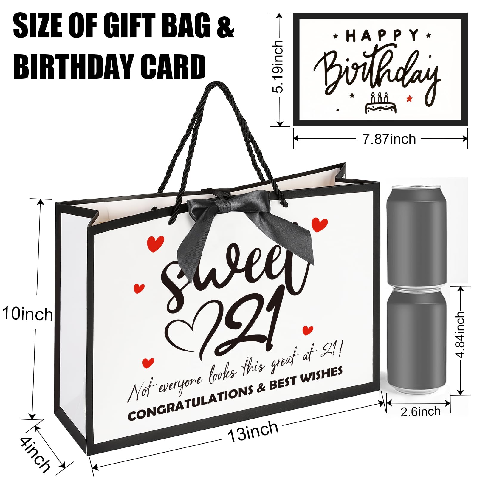 21th Birthday Gift Bag for Decorations with Card, Happy Birthday Gift & Decoration Gift Wrap for Anniversary Party Women Girl Her, 300 FL OZ