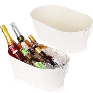 galvanized tub beverage tubs, 2pcs metal ice buckets for cocktail bar 3 gallon wine beer drink buckets with handles large tub cooler mimosa bar supplies ice bucket for parties (white)