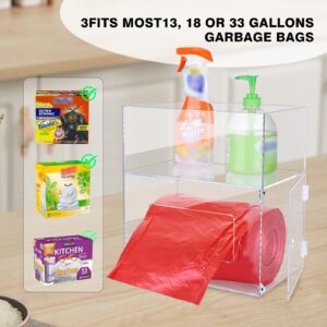 mwellewm Trash Bag Dispenser 2 in 1 Extra Large Acrylic Garbage Bag Roll Holder Under Sink Plastic Bag Storage Box with Lid Kitchen Inside Trash Can Grocery Bag Organizer(10.4 x 6.5 x 11.4 inches)