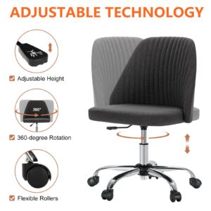 Joyfinity Armless Home Office Chair Cute Desk Chair, Modern Adjustable Swivel Padded Fabric Vanity Task Computer Chair for Small Spaces Home Office Desk Chairs with Wheels, Dark Grey