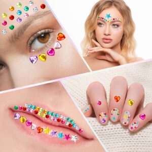 971 pcs Gem Stickers, Star Heart Round Small Stickers for Kids Adults, Glitter Cute Stickers for Crafts, Face Eye Body Makeup, DIY Decoration, Kids Reward, Sparkling Acrylic Rhinestones Jewel Stickers