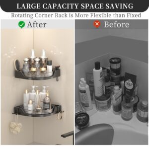 JNFUZ Corner Shower Caddy, Bathroom Wall 360° Rotating Shower Rack Adhesive Organizers Shelves Hanging Shelf for Inside Shower, No Drilling Lazy Susan Shower Storage for Bathroom, Dorm and Kitchen