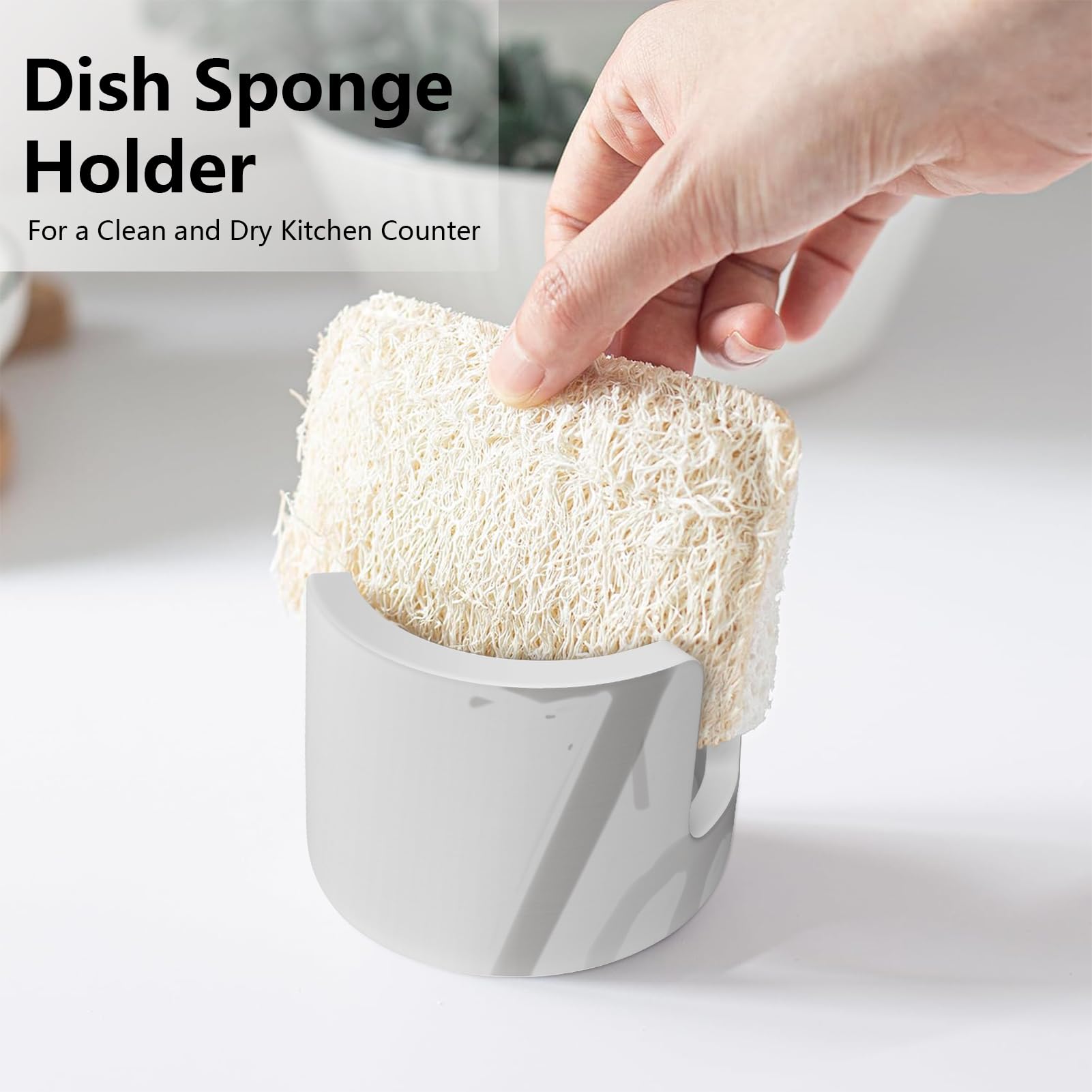 PENGARO Kitchen Sponge Holder for Sink, Diatomite Standing Dish Sponge Holder Cup, Ceramic Fast Drying Stone Sink Caddy Kitchen Sink Organizer for Kitchen Counter Decor Small Sink Caddy, Grey