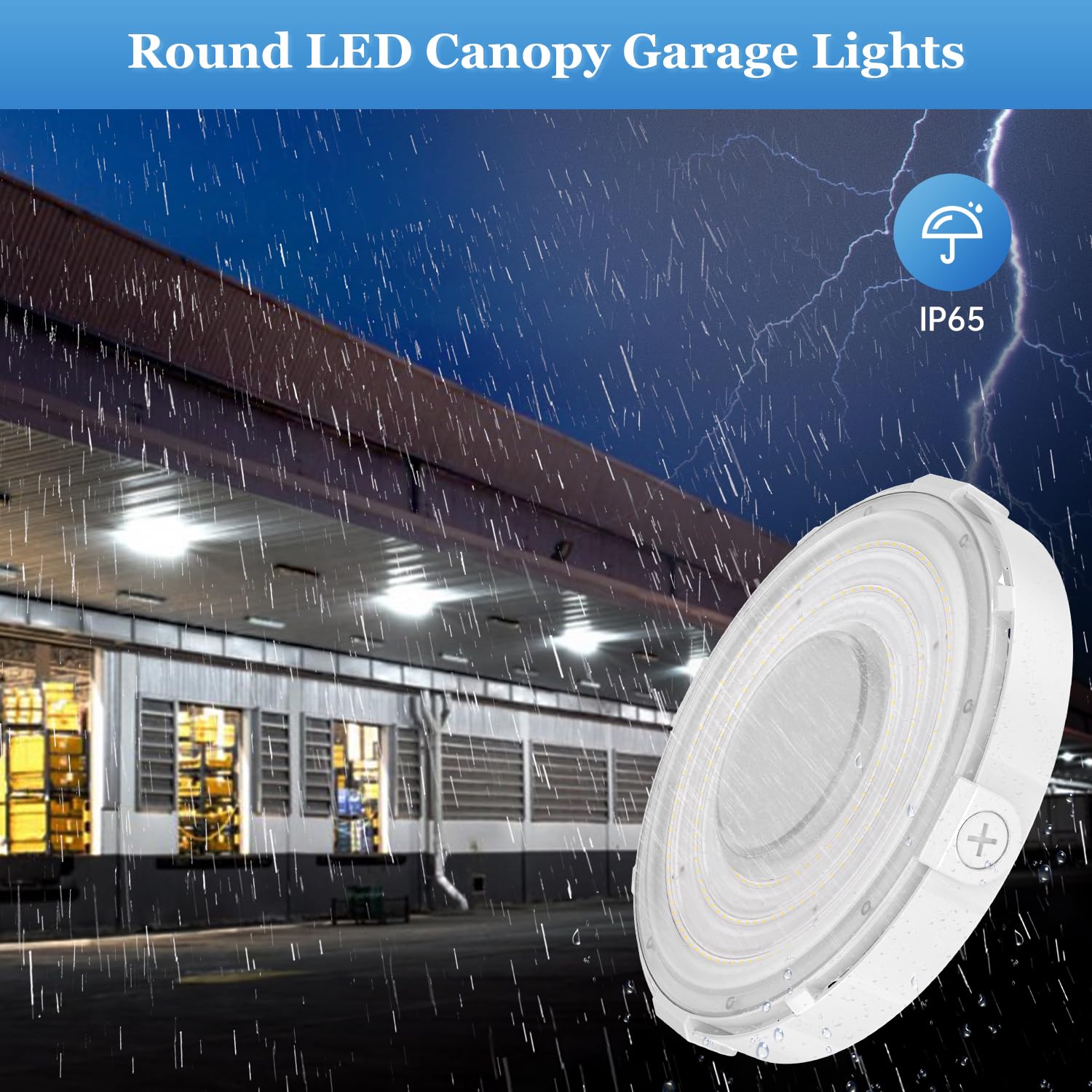 dephen 90W Round LED Canopy Light, 5000K Parking Garage Lights, 10350Lumens LED Ceiling Light AC120-277V Canopy Lighting for Gas Station Barn Warehouse Storage (UL-Listed)